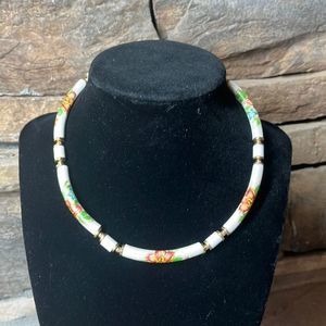 Vintage Ceramic Porcelain Floral Choker Necklace 